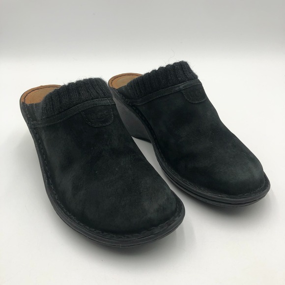 Ugg Wedge Clogs Gael Women's Size 9 Black Suede Sheepskin 1934 - Picture 1 of 11